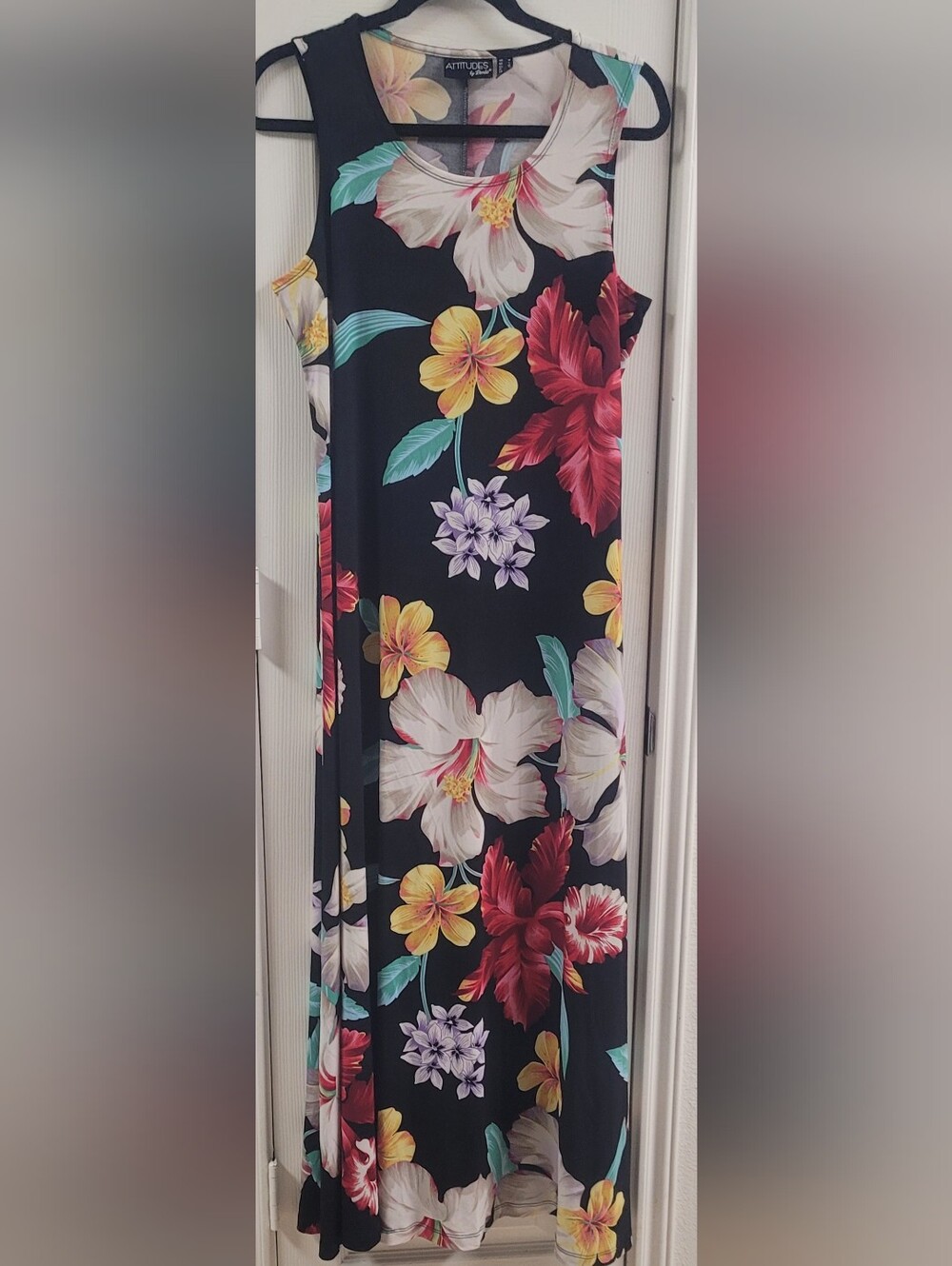 Attitudes by Renee Black Maxi Dress with Tropical Floral Print